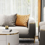 Jumbo Luxury Faux Leather Sofa with 4 Legs Stainless Steel Frame in Gold Finish