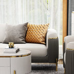 Jumbo Luxury Faux Leather Sofa with 4 Legs Stainless Steel Frame in Gold Finish