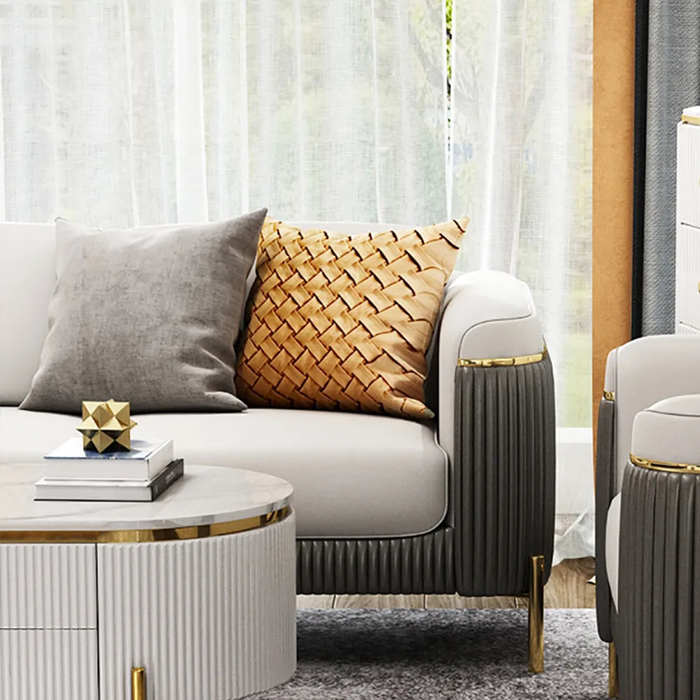 Jumbo Luxury Faux Leather Sofa with 4 Legs Stainless Steel Frame in Gold Finish