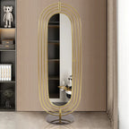 Klein Oval Decorative Full Length Standing Floor Mirror Decor in Gold with Marble Base