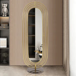 Klein Oval Decorative Full Length Standing Floor Mirror Decor in Gold with Marble Base