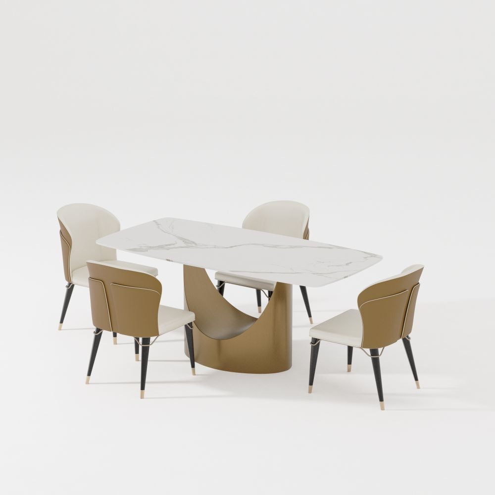 Moza Modern Contemporary Brushed Gold Luxury Dining Set