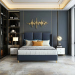 Zen Modern Upholstered Luxury Bed In Blue Leatherette
