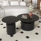 Helly Black Round Center Table Metal Accent Table Set of 2