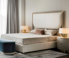 Voguish Modern Trendy  Leatherette Upholstered Off White Bed With Storage In