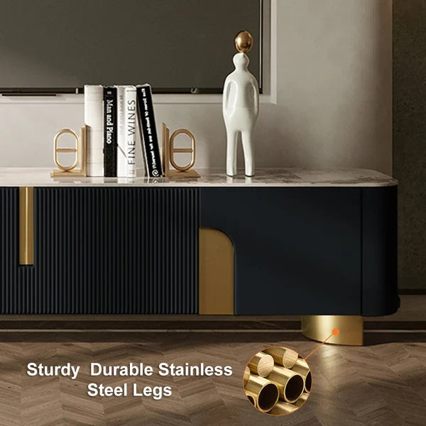 Urbana Modern TV Stand With Marble Top 4 Doors with Storage