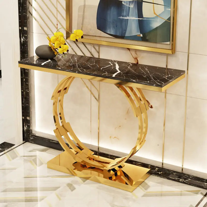 Bailey Designer Ring Console With Marble Top and Golden Base