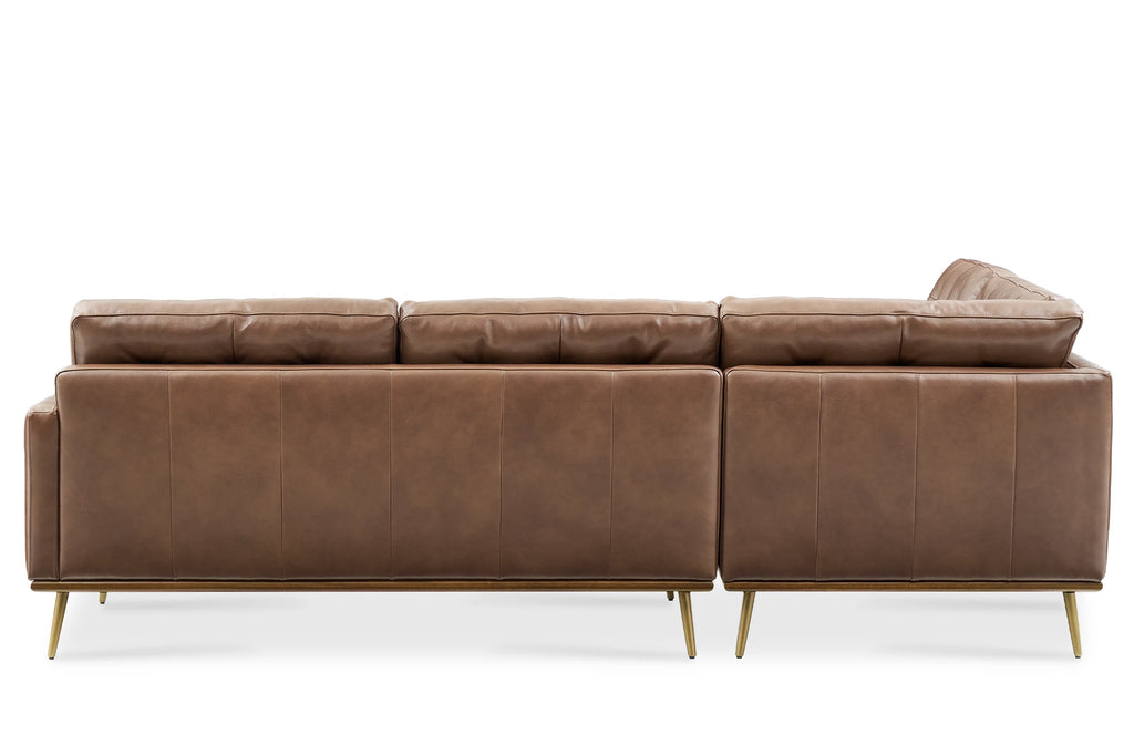 Lasha Leather Tan Chaise Sectional Sofa