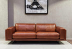 Chic Modern Walnut Leather Upholstered Sofa