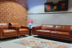Chic Modern Walnut Leather Upholstered Sofa