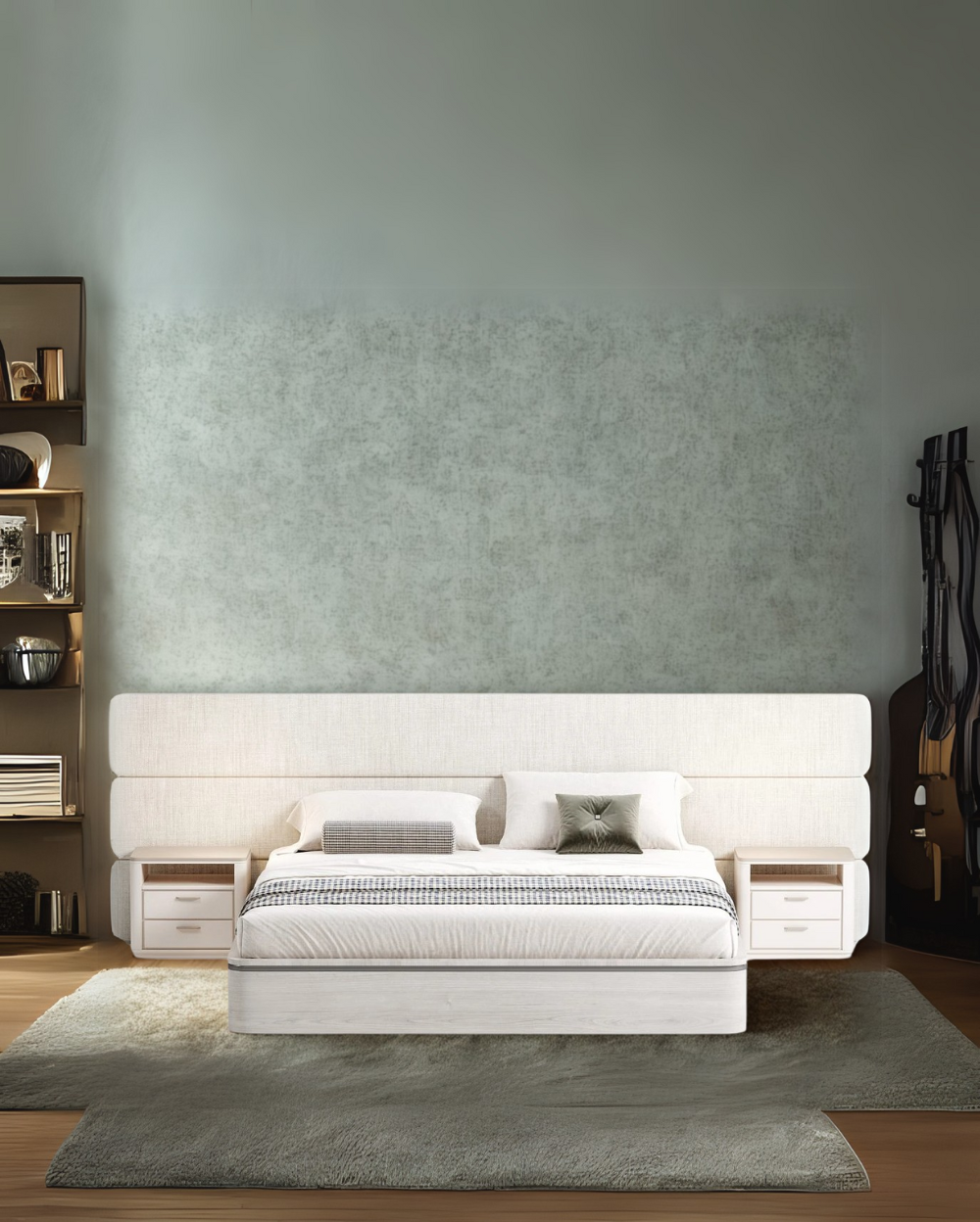 PanelNest Luxury Minimalist Bed with Side Table