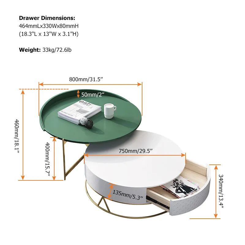Nestle Modern Round Centre Table with Storage Rotatable Drawers