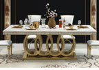 Zephyr Luxurious Gold Stainless Steel Dining Table with Marble Countertop for European Villa-style Large Dining Rooms