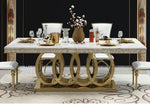Zephyr Luxurious Gold Stainless Steel Dining Table with Marble Countertop for European Villa-style Large Dining Rooms