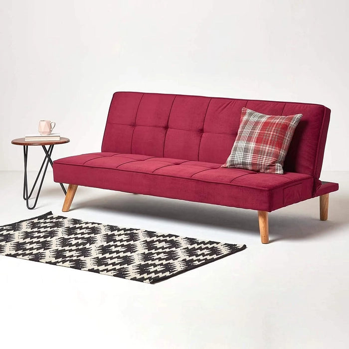 Rosy Velvet Sofa Bed Dark Red 3 Seater Sofa Cum Bed