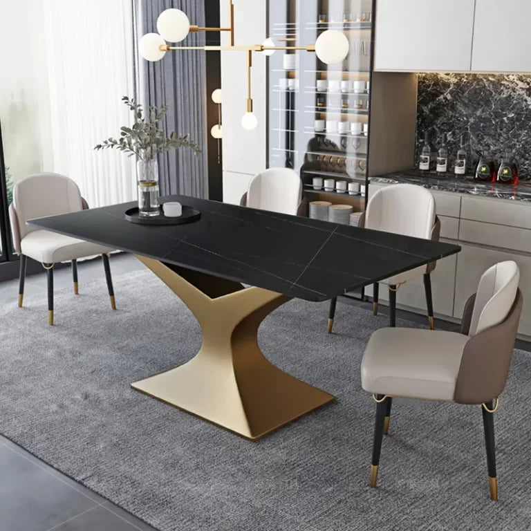 Splendor Modern Rectangular Dining Table and Chair Combination with Italian Stone and Glass Top