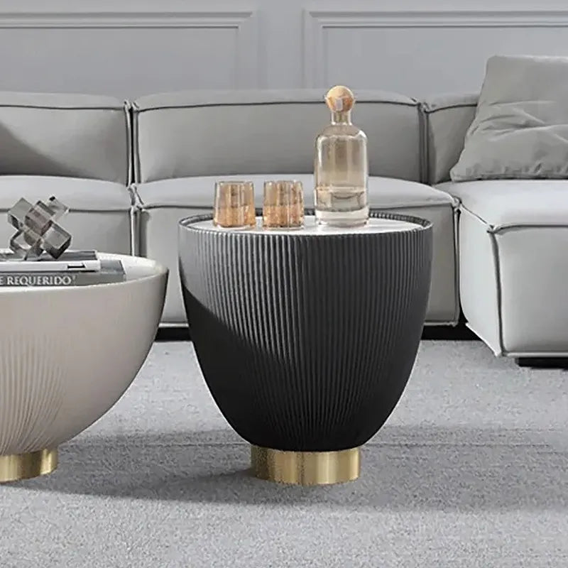 Bongo Modern White & Grey Drum Coffee Table Stone Round Coffee Table