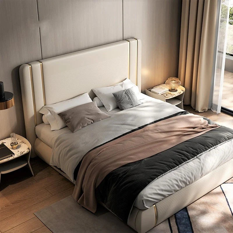 Classic Luxury Upholstered Bed In Off White