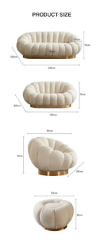 Ace Luxury Modern Pumpkin Suede Rounded Sofa Set