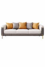 Jumbo Luxury Faux Leather Sofa with 4 Legs Stainless Steel Frame in Gold Finish