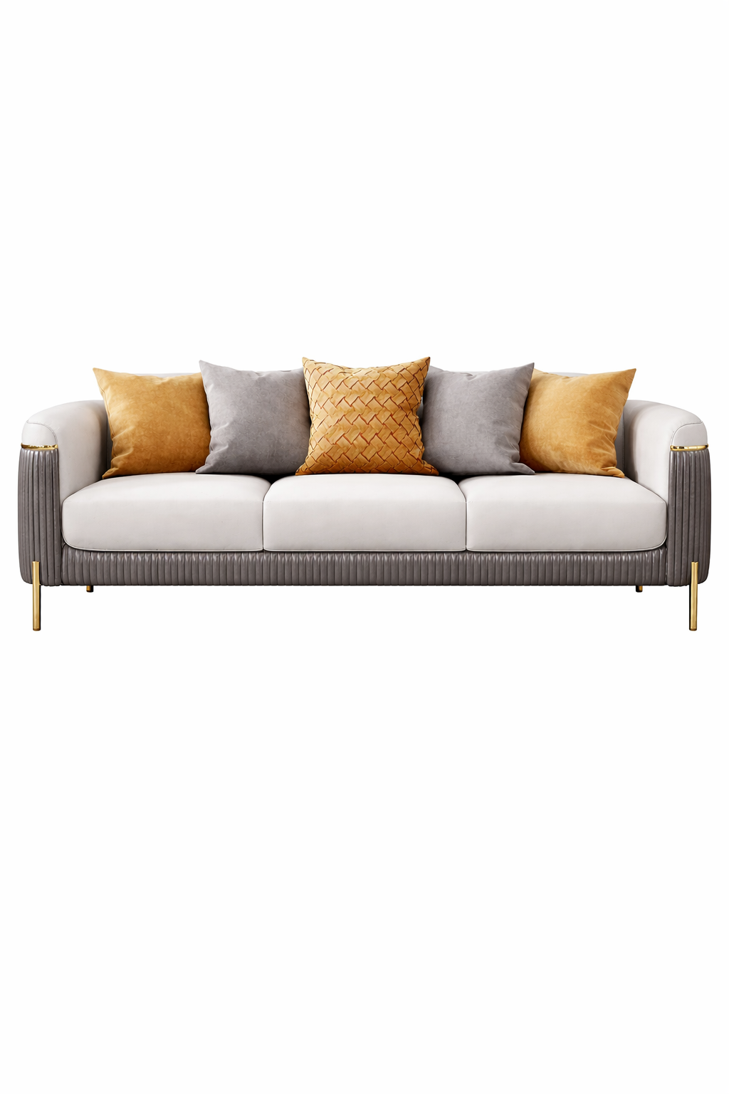Jumbo Luxury Faux Leather Sofa with 4 Legs Stainless Steel Frame in Gold Finish