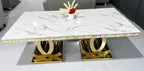Zora Luxurious Gold Stainless Steel Dining Table with Marble Countertop
