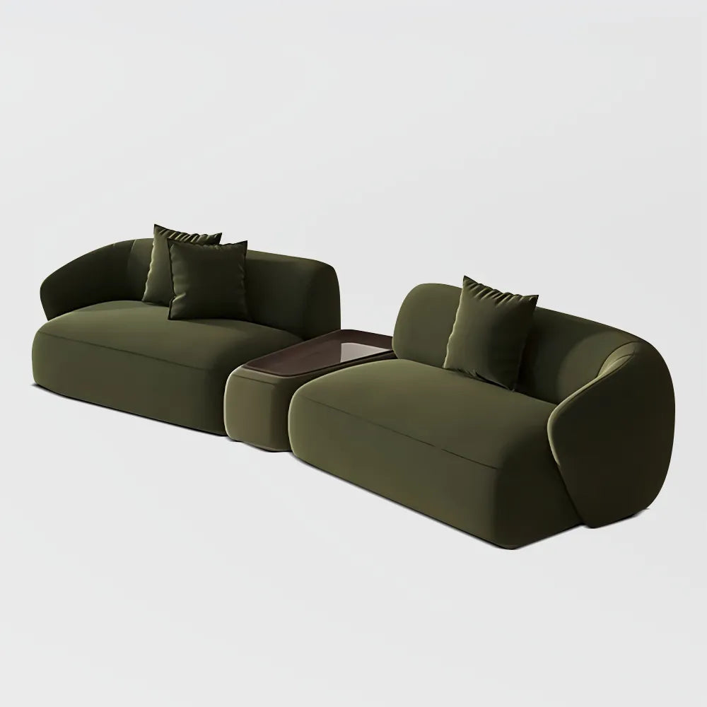 Greenia Modern 4 Seater - Curved Shaped Velvet Upholstered Sofa With Table