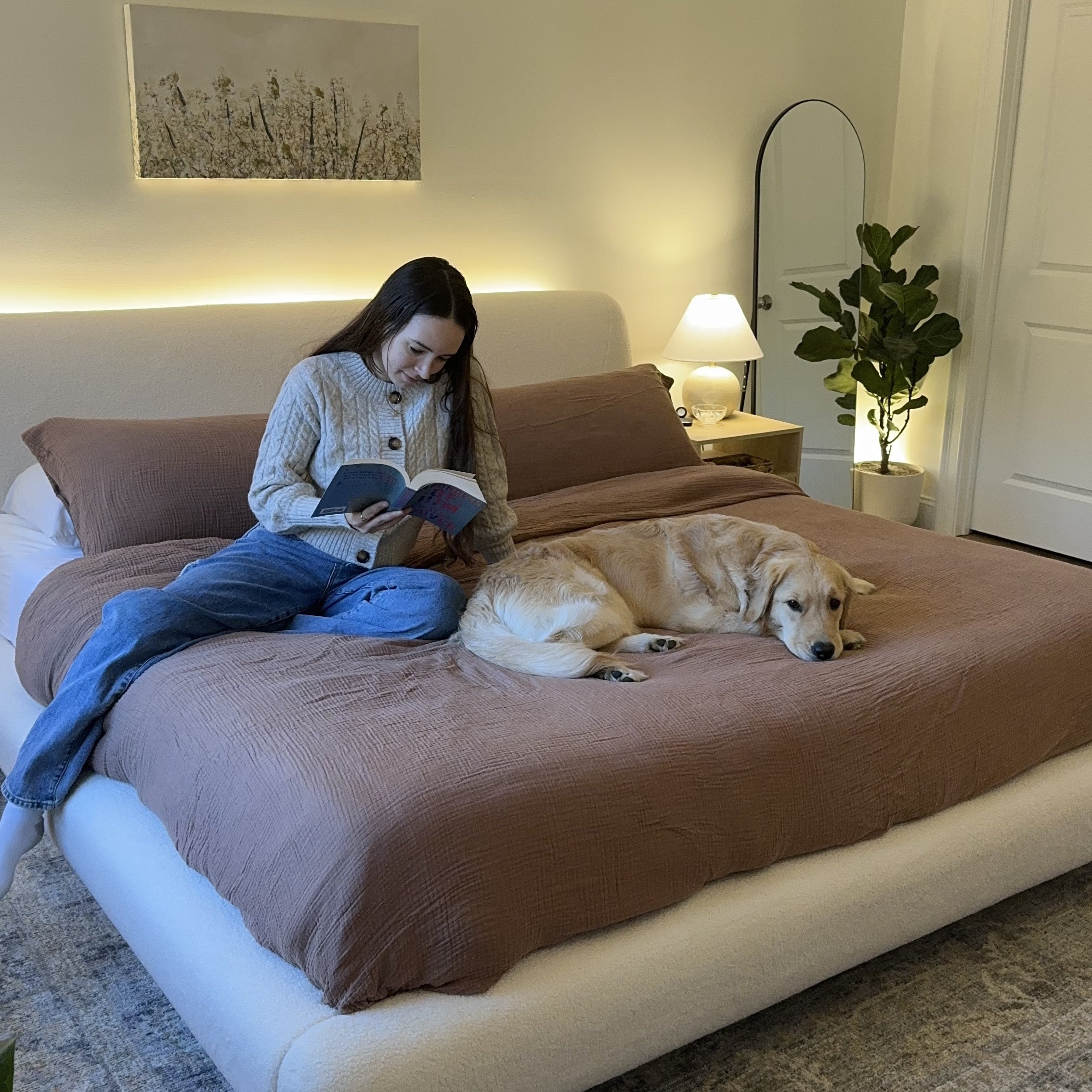 Pearl Modern White Boucle Platform Bed
