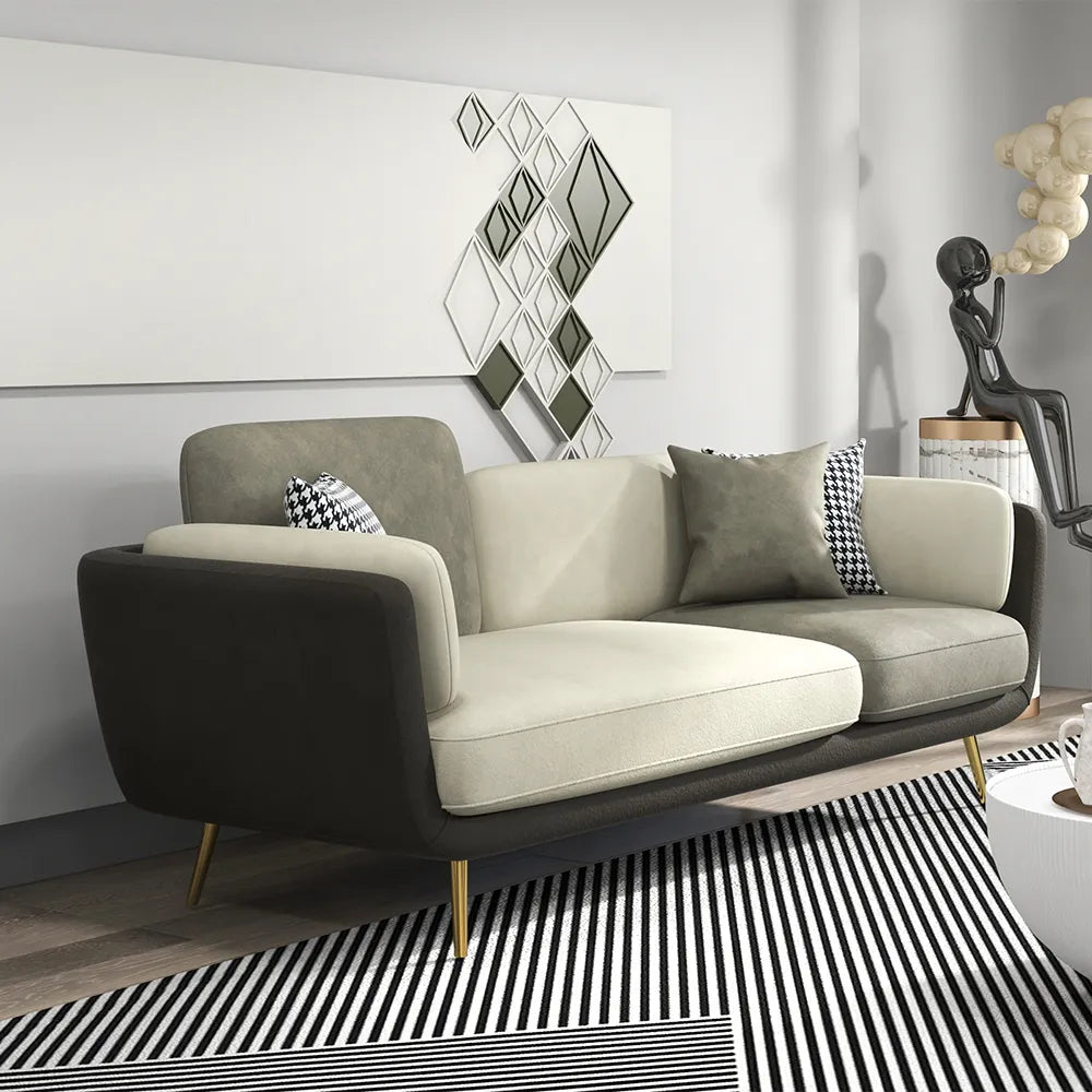 Vanilla Modern Gold Couch: 3-Seater Gray Upholstered Sofa