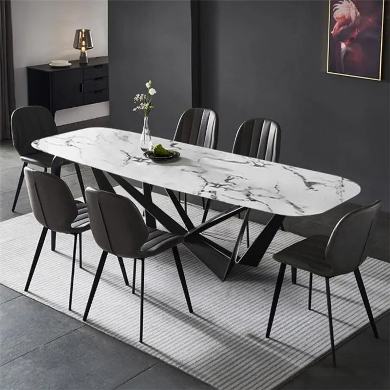 Celestial Modern Luxury 8 Seater Dining Table Rectangle With Marble Top