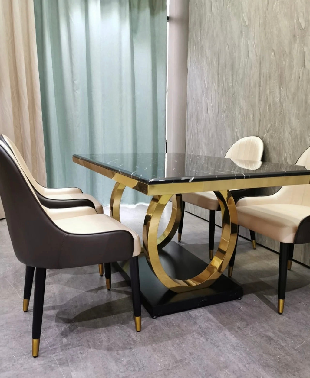 Orion Modern Luxury Dining Table featuring Natural Marble Top and Metal Frame