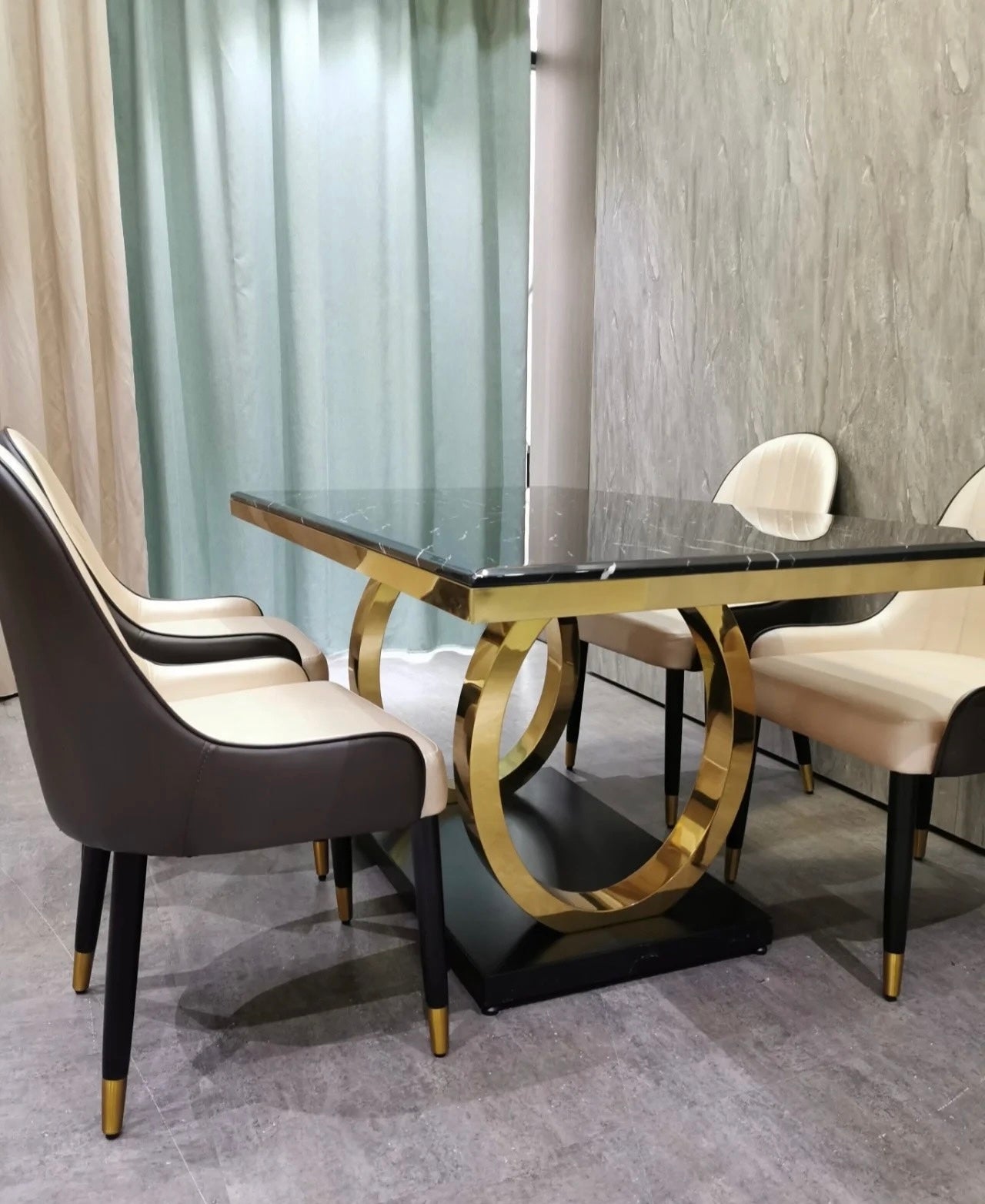 Orion Modern Luxury Dining Table featuring Natural Marble Top and Metal Frame