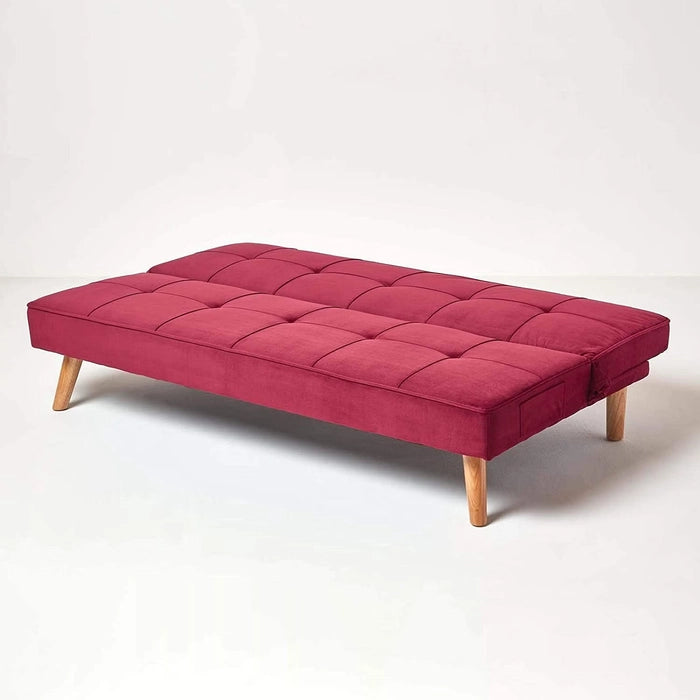 Rosy Velvet Sofa Bed Dark Red 3 Seater Sofa Cum Bed
