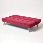 Rosy Velvet Sofa Bed Dark Red 3 Seater Sofa Cum Bed