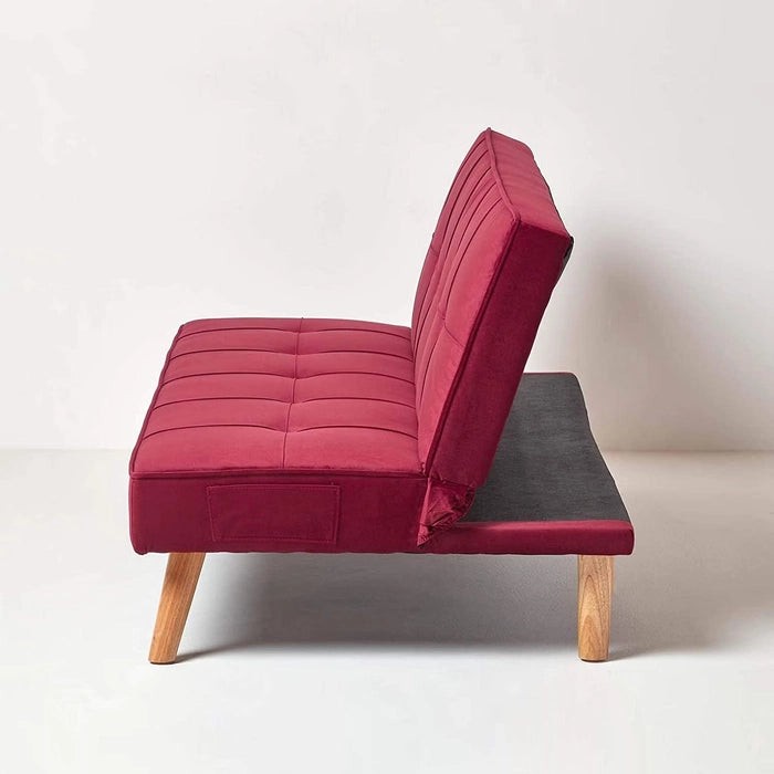 Rosy Velvet Sofa Bed Dark Red 3 Seater Sofa Cum Bed