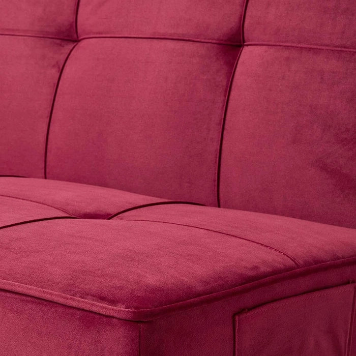 Rosy Velvet Sofa Bed Dark Red 3 Seater Sofa Cum Bed