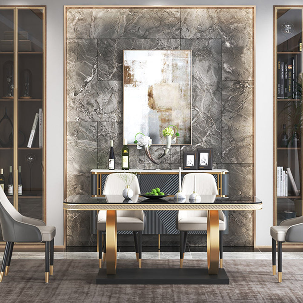 Zorian Modern Luxury Dining Table Set featuring Natural Marble Top and Metal Frame