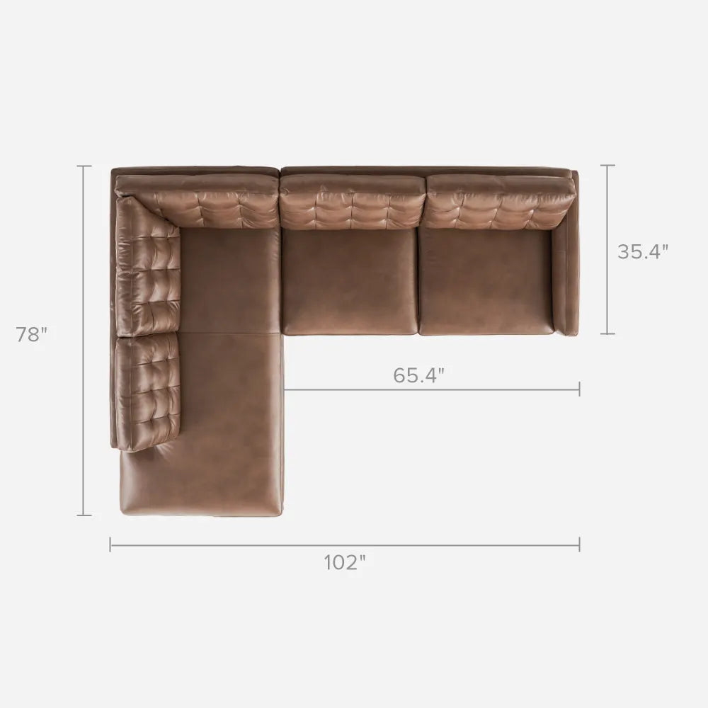 Lasha Leather Tan Chaise Sectional Sofa