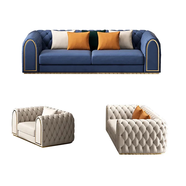Arzo Modern Luxury Velvet Upholstered Chesterfield Sofa Set