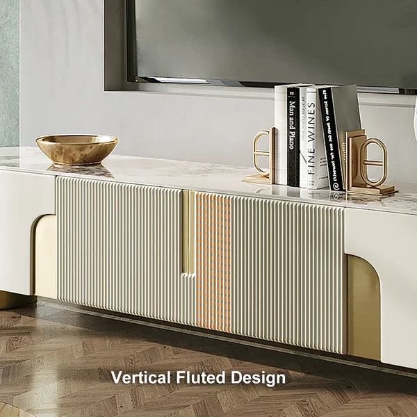 Urbana Modern TV Stand With Marble Top 4 Doors with Storage