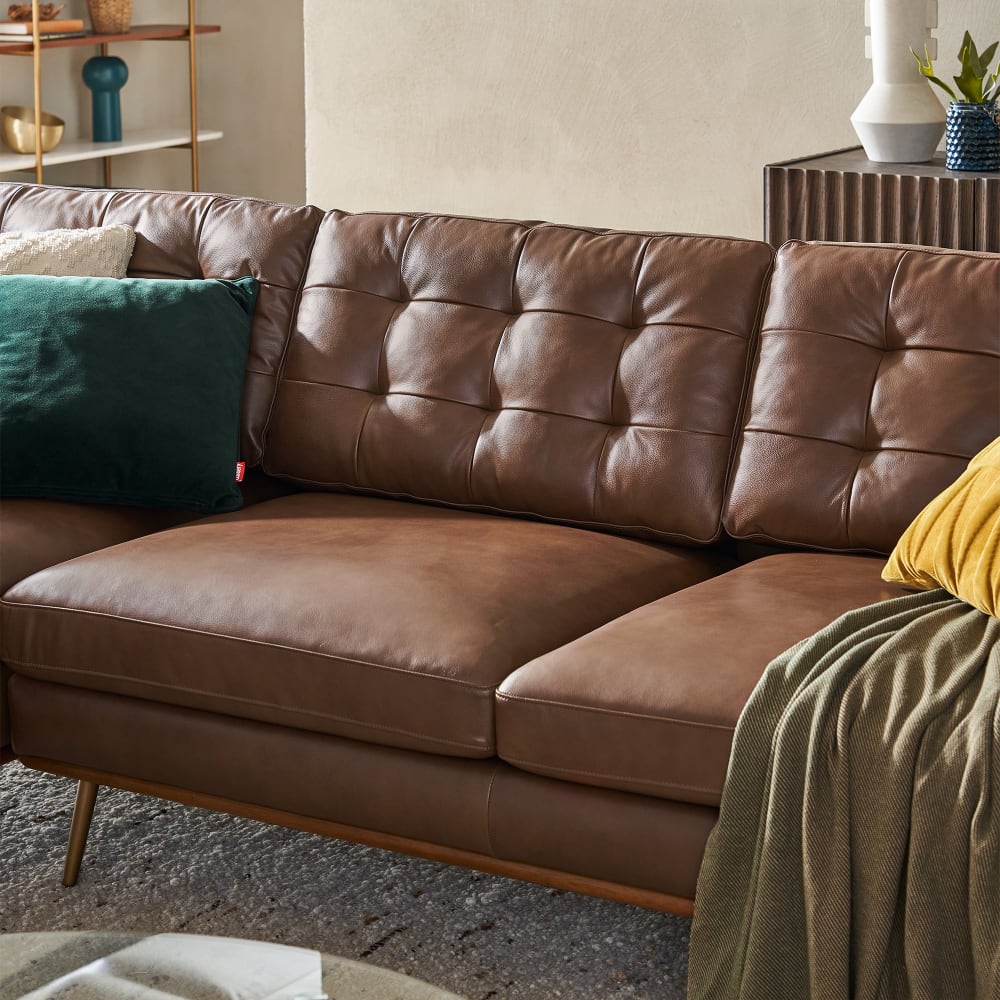 Lasha Leather Tan Chaise Sectional Sofa