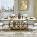 Zephyr Luxurious Gold Stainless Steel Dining Table with Marble Countertop for European Villa-style Large Dining Rooms