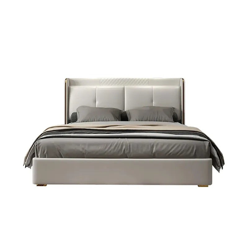 Top-Notch Luxury Off White Upholstered Leatherette Bed With Storage
