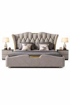 Vogue Modern Wingback Light Gray Upholstered Tufted Bed