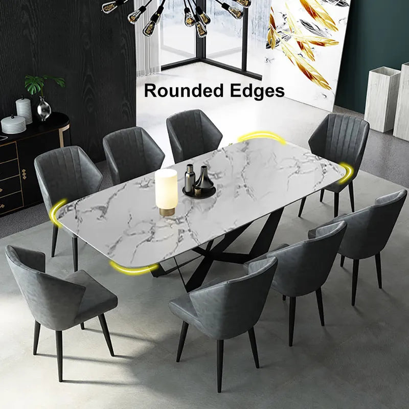 Celestial Modern Luxury 8 Seater Dining Table Rectangle With Marble Top