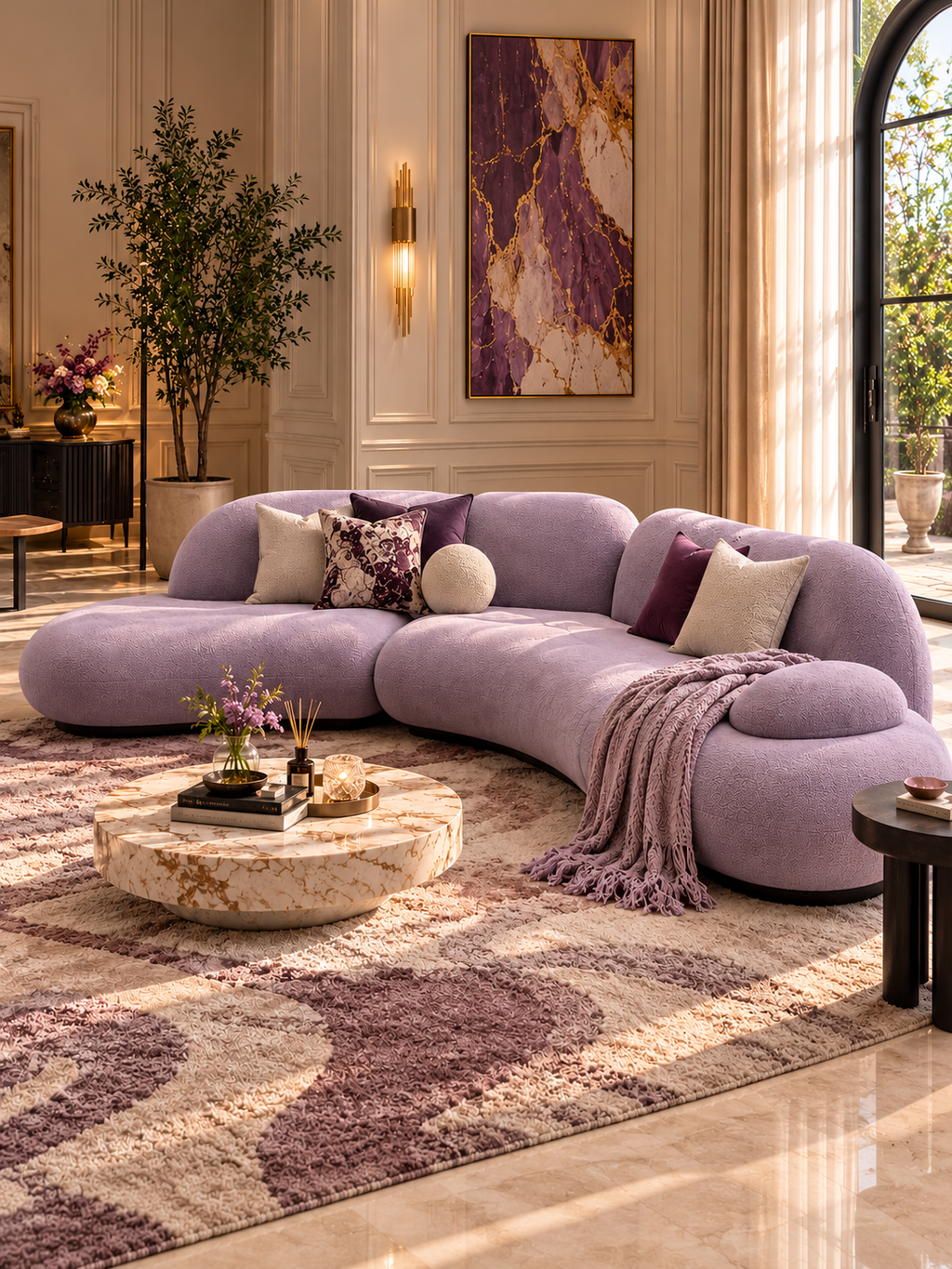 The Lilac Ivy Sofa — Luxury Curved Lavender  Sectional Sofa