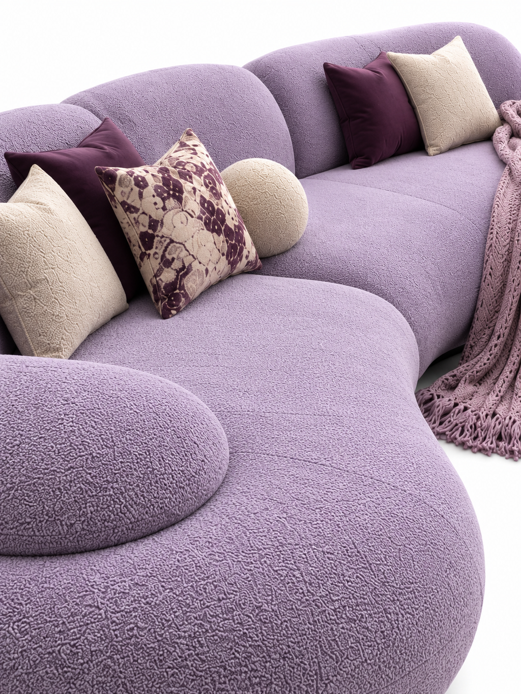The Lilac Ivy Sofa — Luxury Curved Lavender  Sectional Sofa
