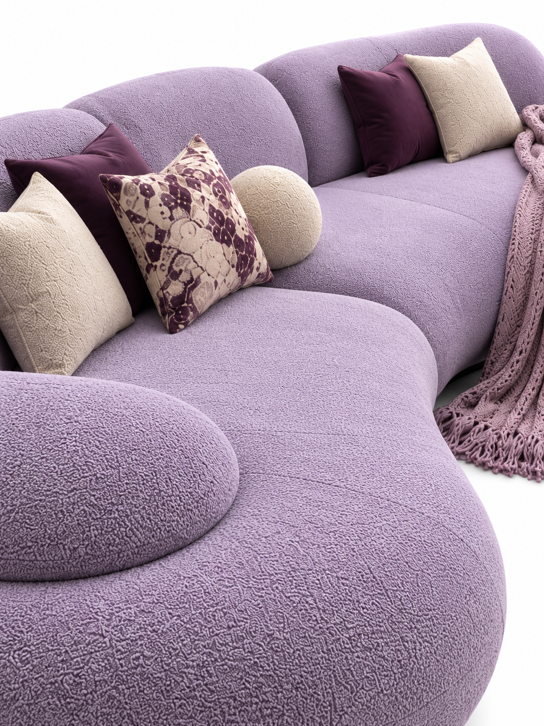 The Lilac Ivy Sofa — Luxury Curved Lavender  Sectional Sofa