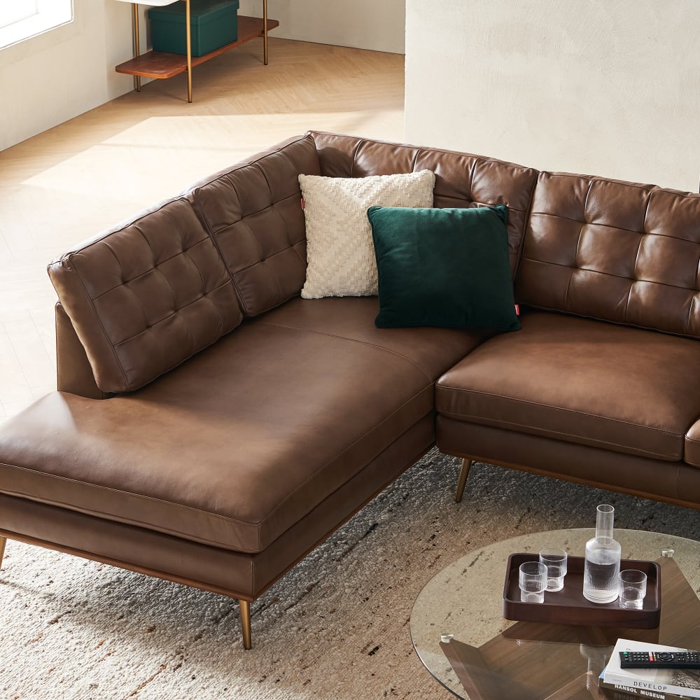 Lasha Leather Tan Chaise Sectional Sofa