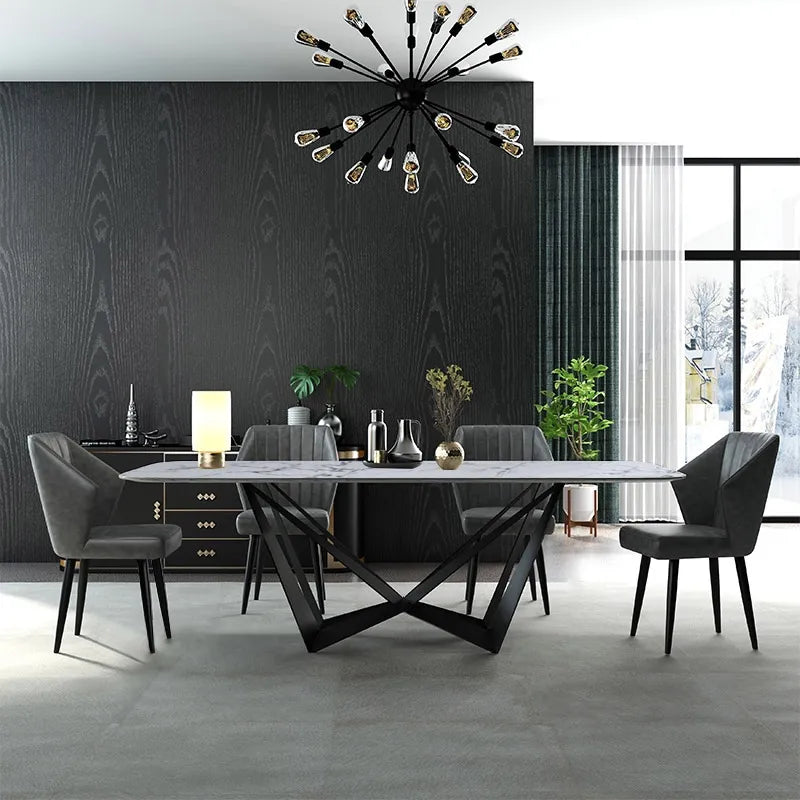 Celestial Modern Luxury 8 Seater Dining Table Rectangle With Marble Top